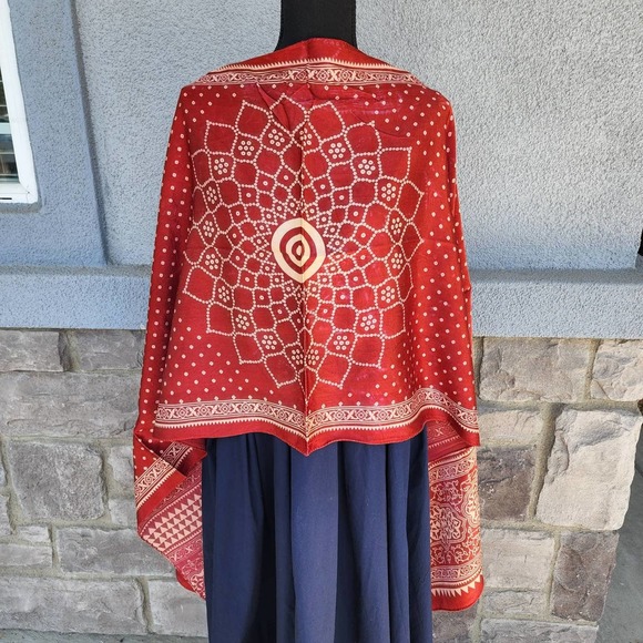 NWT Rusty Red Silk Scarf, Red Polka dot Silk Scarf, Red floral print Sil… - Picture 1 of 10